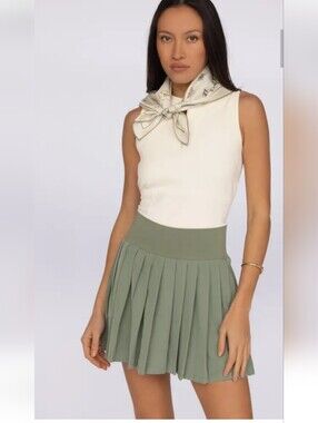 Clara Tennis Flowy High Waist Pleated Mini Skater Skirt Skort, Hedge Green